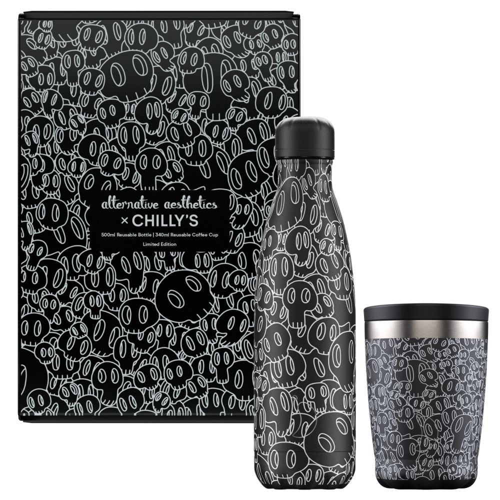 skulls bottle coffeecup box chillys