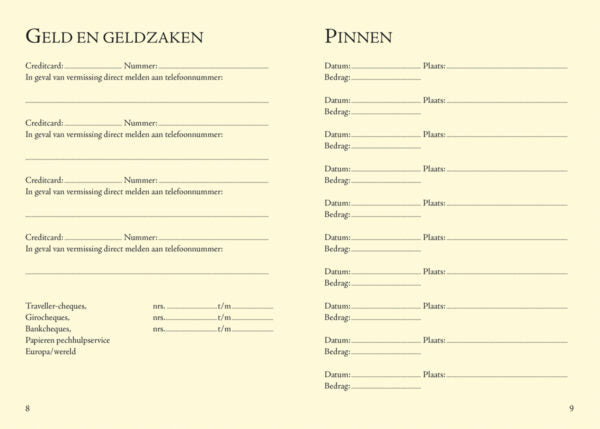 travel reisdagboek geld